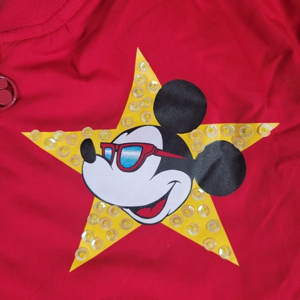 Disney Mickey Mouse Red Bomber Sequin‎ Jacket Girl Youth Large Retro Vintage